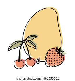 white background with watercolor silhouette set of fruits mango and strawberry and cherries vector illustration
