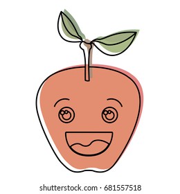 white background with watercolor silhouette of smiling cartoon apple fruit vector illustration
