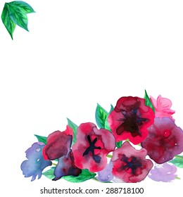 White background with watercolor violets and copy space