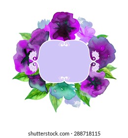 White background with watercolor violets and copy space