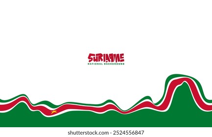Fondo blanco con la bandera verde y roja ondeando en onda irregular. diseño de la Plantilla del día de la independencia de Surinam