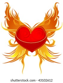 white background with winged heart in vector format.