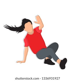 white background, without a face, a girl dancing, black outline