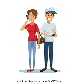 white background with woman and guy social network communication