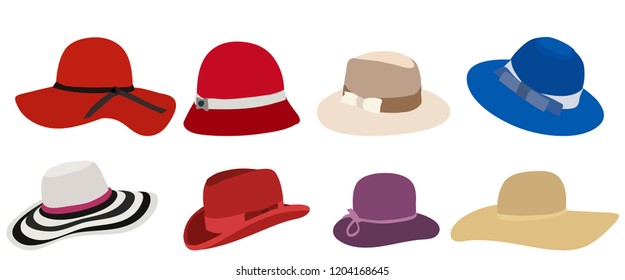white background, women's hat, set
