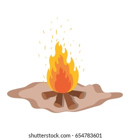 white background with wood fire in floor vector illustration