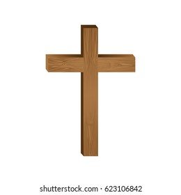 White Background With Wooden Cross Vector Illustration