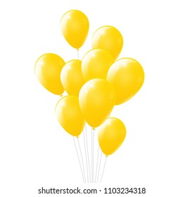 White background with yellow balloons, glossy balloons