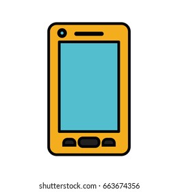 white background with yellow cover on smartphone with thick contour vector illustration