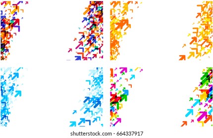 Weiße Hintergründe mit bunten Pfeilmustern. Vektorgrafik.