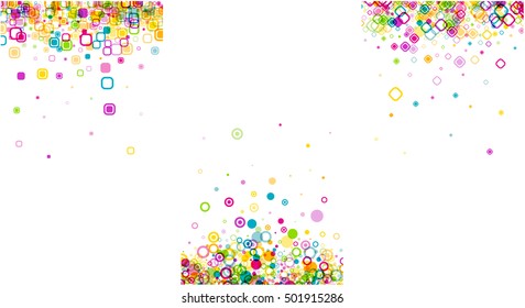 White backgrounds set with colour geometric pattern. Vector paper illustration.