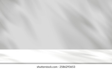 White Background,Shadow,light texture on grey wall studio room,Backdrop sunlight effect from window,tree shadow overlay on floor,Vector scene platform podium for Spring,Summer for product presentation