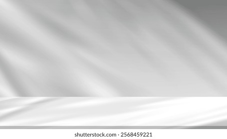 White Background.Studio Room with Shadow and Light on Grey Wall for Product Present.Minimalist Background summer sunlight from window soft overlay on floor,Vector gradient texture surface for Spring