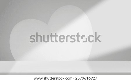 White Background,Studio wall grey with heart shape shadow on floor podium for Valentine product presentation  Empty room with spring bright light.Vector minimal backdrop display for Mothers day card