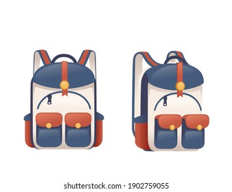 Weißer Rucksack für den täglichen Gebrauch, lockeres Design, flache Vektorgrafik auf weißem Hintergrund