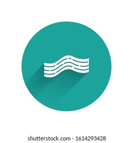 White Bacon stripe icon isolated with long shadow. Green circle button. Vector Illustration