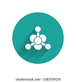 White Bacteria icon isolated with long shadow. Bacteria and germs, microorganism disease causing, cell cancer, microbe, virus, fungi. Green circle button. Vector Illustration