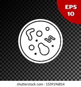 White Bacteria icon isolated on transparent dark background. Bacteria and germs, microorganism disease causing, cell cancer, microbe, virus, fungi.  Vector Illustration