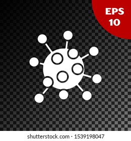 White Bacteria icon isolated on transparent dark background. Bacteria and germs, microorganism disease causing, cell cancer, microbe, virus, fungi.  Vector Illustration