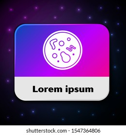 White Bacteria icon isolated on black background. Bacteria and germs, microorganism disease causing, cell cancer, microbe, virus, fungi. Rectangle color button. Vector Illustration