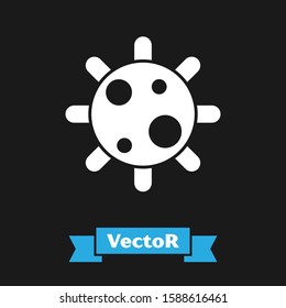 White Bacteria icon isolated on black background. Bacteria and germs, microorganism disease causing, cell cancer, microbe, virus, fungi.  Vector Illustration