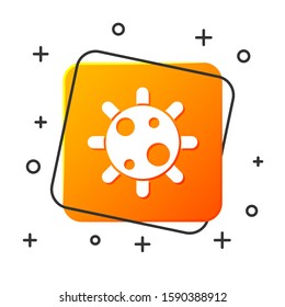 White Bacteria icon isolated on white background. Bacteria and germs, microorganism disease causing, cell cancer, microbe, virus, fungi. Orange square button. Vector Illustration