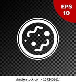 White Bacteria icon isolated on transparent dark background. Bacteria and germs, microorganism disease causing, cell cancer, microbe, virus, fungi.  Vector Illustration