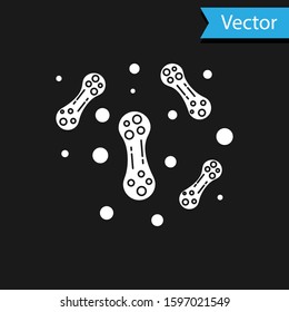 White Bacteria icon isolated on black background. Bacteria and germs, microorganism disease causing, cell cancer, microbe, virus, fungi.  Vector Illustration