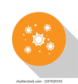 White Bacteria icon isolated on white background. Bacteria and germs, microorganism disease causing, cell cancer, microbe, virus, fungi. Orange circle button. Vector Illustration