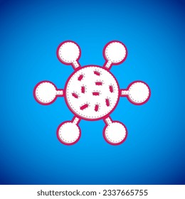 White Bacteria icon isolated on blue background. Bacteria and germs, microorganism disease causing, cell cancer, microbe, virus, fungi.  Vector