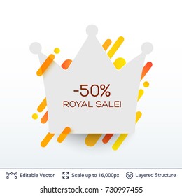 White badge crown sticker. Stylish label design easy to edit. Vector illustration.
