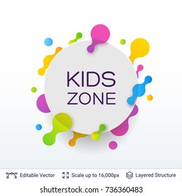 White badge Kids Zone sticker. Stylish label design easy to edit. Vector illustration.