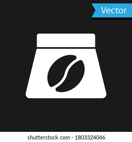White Bag of coffee beans icon isolated on black background. Vector.