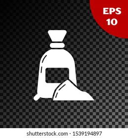 White Bag of flour icon isolated on transparent dark background.  Vector Illustration