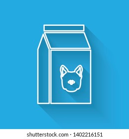 White Bag of food for dog line icon isolated with long shadow. Food for animals. Pet food package. Vector Illustration