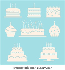 white bakery and celebration cake on blue background