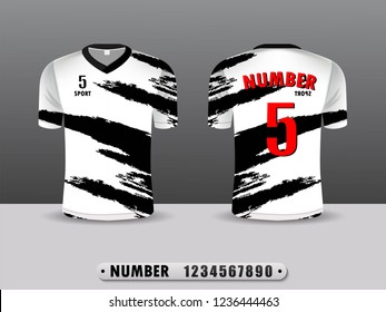 White and balck football club t-shirt sport  template design. Inspired by the abstract. Front and back view. Vector Illustration EPS10.