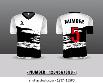 White and balck football club t-shirt sport  template design. Inspired by the abstract. Front and back view. Vector Illustration EPS10.