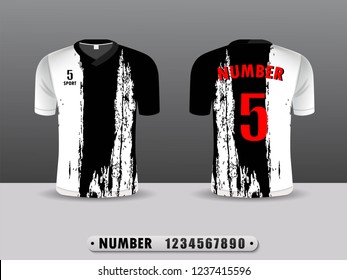 White and balck football club t-shirt sport  template design. Inspired by the abstract. Front and back view. Vector Illustration EPS10.