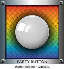 White ball background, start party button, vector.
