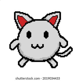 White Ball Cat Cartoon Pixel Art Illustration