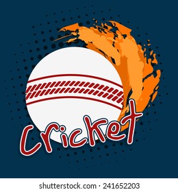 White ball in fire for Cricket on stylish blue background.