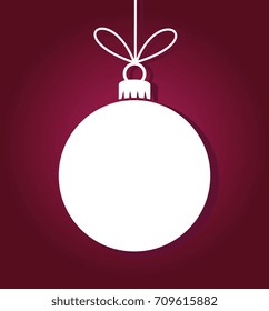 White ball ornament on purple background. Christmas illustration