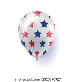 White ball with red and blue stars. Stamp with USA flag, 4th July Independence Day border. Festive decoration...