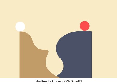 white ball and red ball on top. concept of gender gap or business inequality concept. Business career challenge symbol. Eps10 vector illustration.