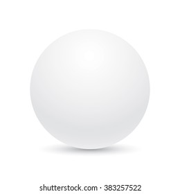 White ball standing on surface, isolated on background. Simple sphere with shadow. Realistic vector illustration.