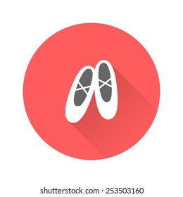 White ballet shoes flat icon with long shadow