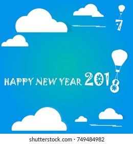 white balloon changing old to new year 2018, Vector design in paper cut style.
