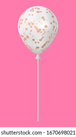 White balloon covered with shiny sequins on pink background. Photorealistic vector element for birthday greeting cards or any holiday designs