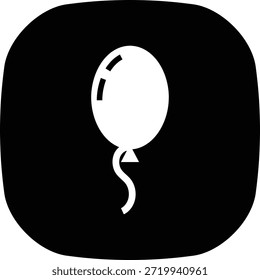 Ein weißes Ballon-Symbol mit einer Schnur schwimmt auf einem massiven schwarzen, abgerundeten quadratischen Hintergrund, der Feier oder Festlichkeit symbolisiert.